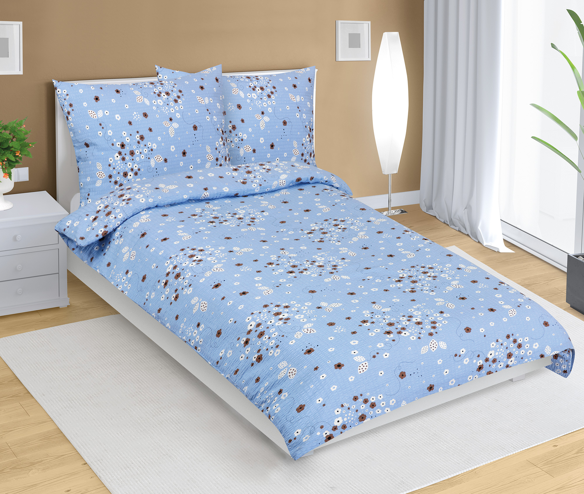 Bellatex Povlečení krepové, Kytička modrá - 140x200, 70x90 cm