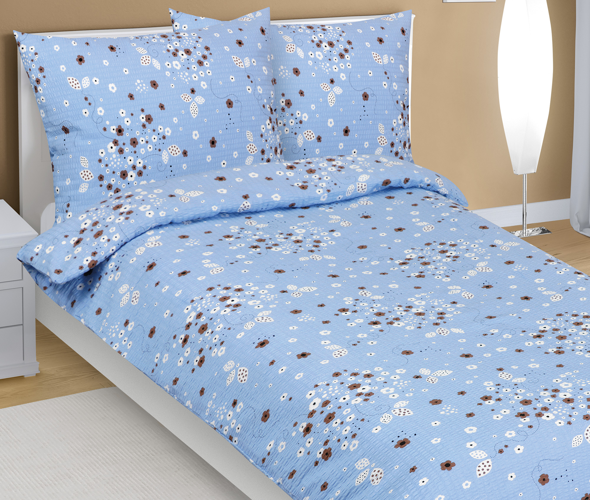 Bellatex Povlečení krepové, Kytička modrá - 140x220, 70x90 cm