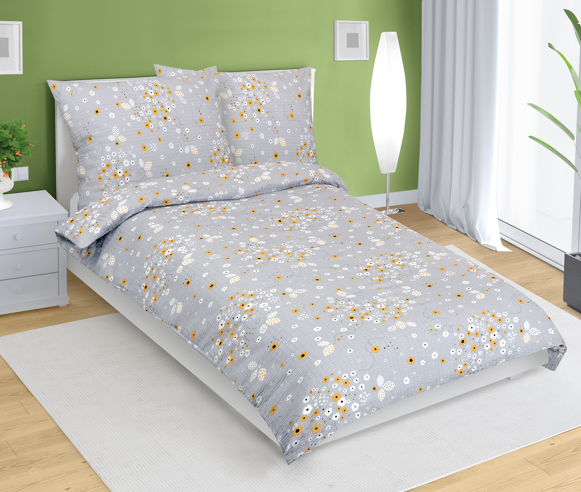 Bellatex Povlečení krepové, Kytička šedá - 140x200, 70x90 cm
