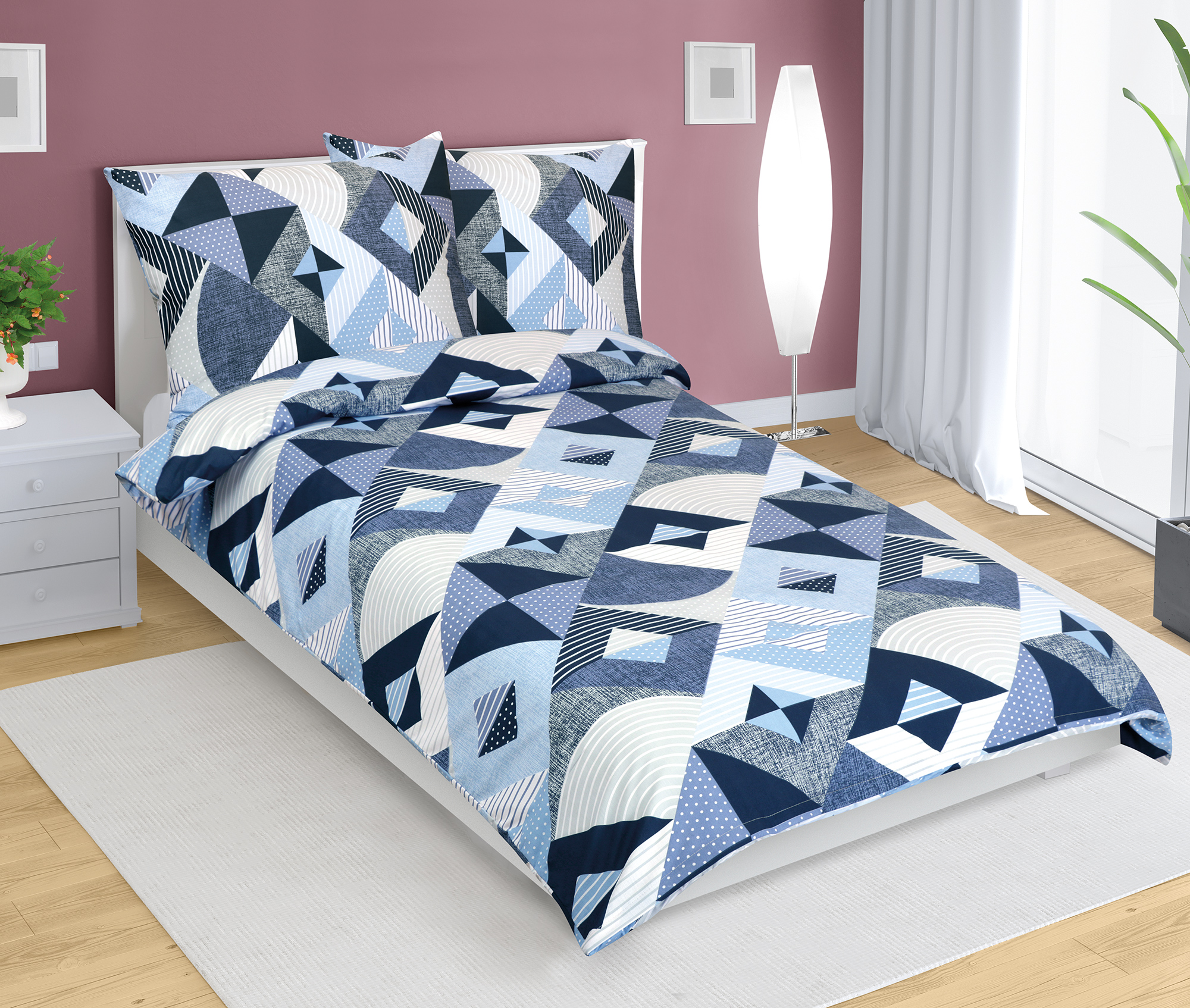 Bellatex Povlečení bavlna, Geometrie modrá - 140x200, 70x90 cm