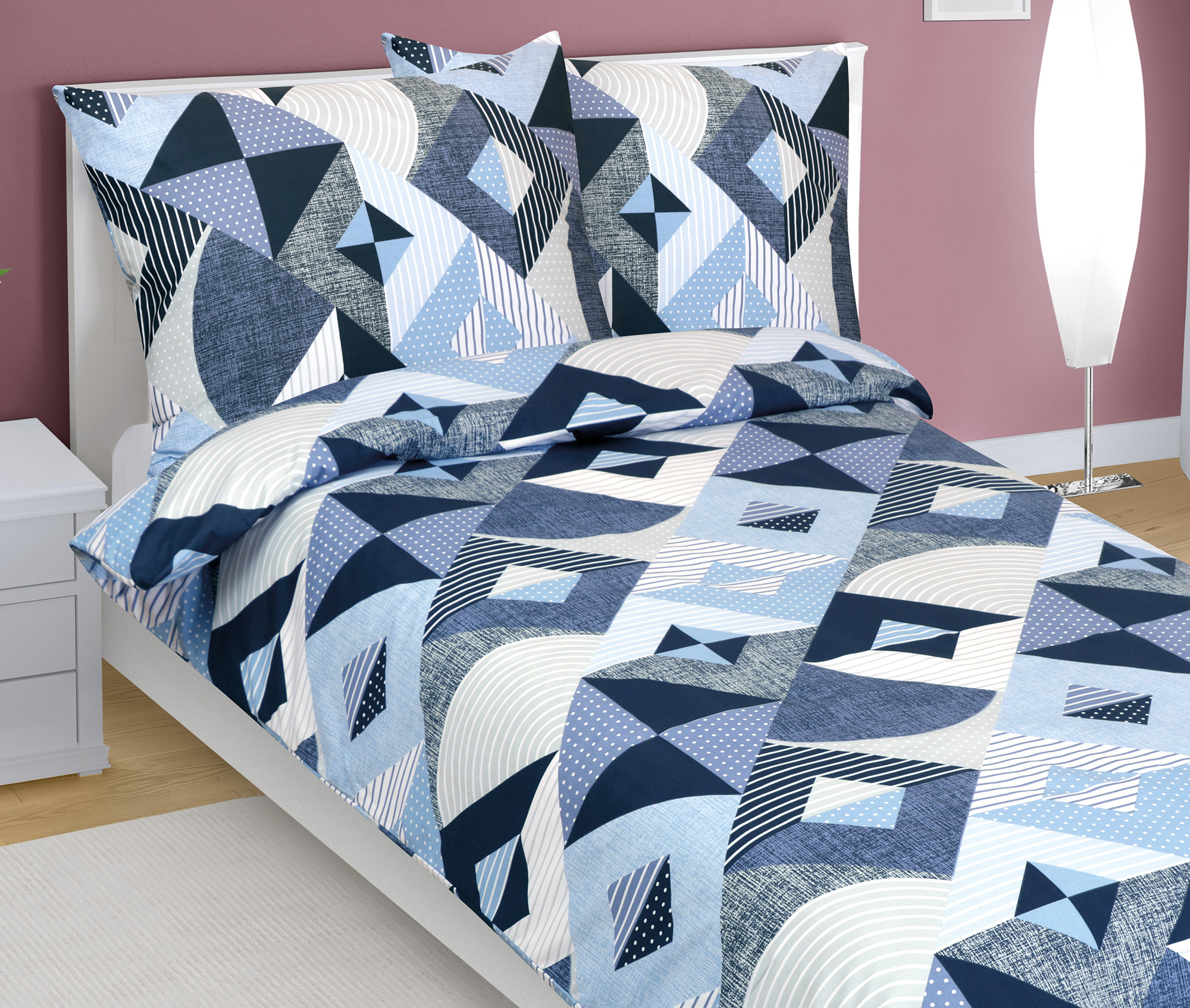 Bellatex Povlečení bavlna, Geometrie modrá - 140x200, 70x90 cm