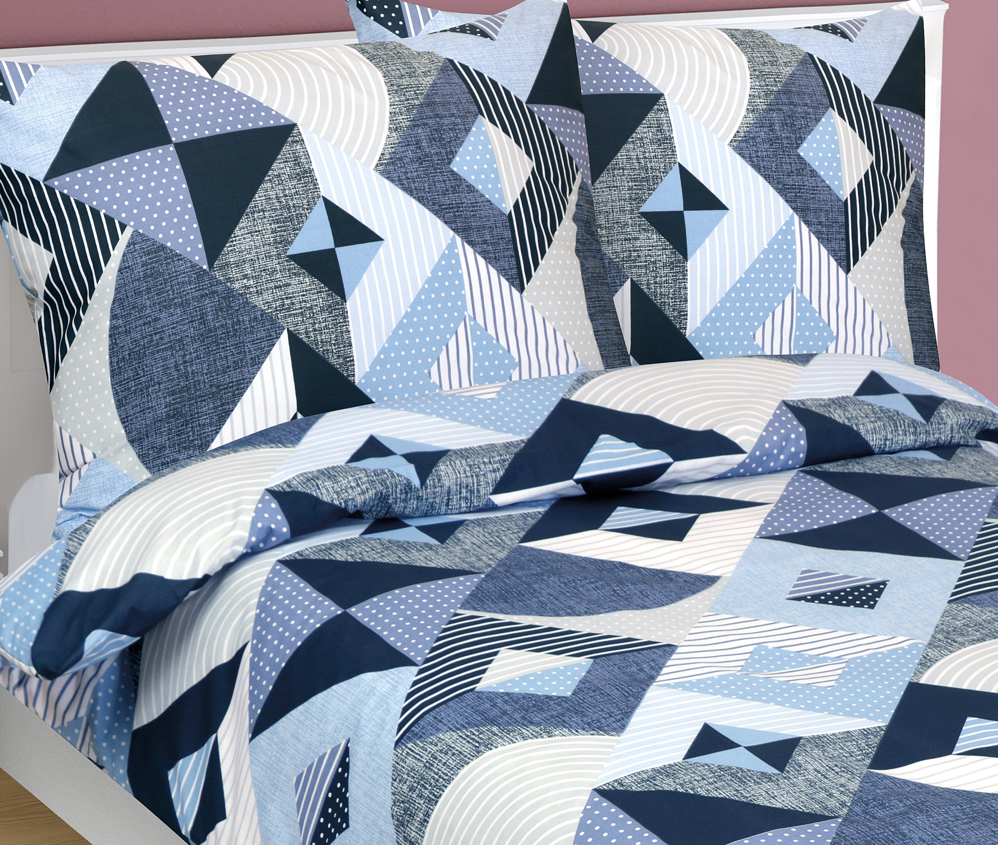 Bellatex Povlečení bavlněné, Geometrie modrá - 140x220, 70x90 cm