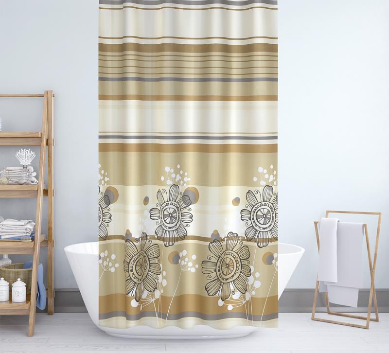 Bellatex Koupelnový závěs - béžové květy, 180x200 cm