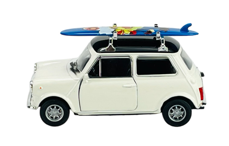 Welly Mini Cooper 1300 with Surf, bílý, 1:34
