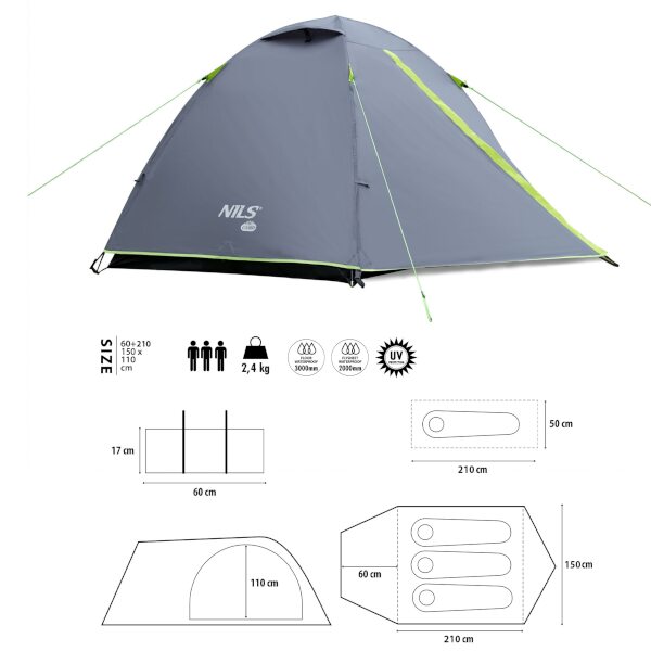 Kempingový stan NILS Camp NC6004 Explorer, šedý