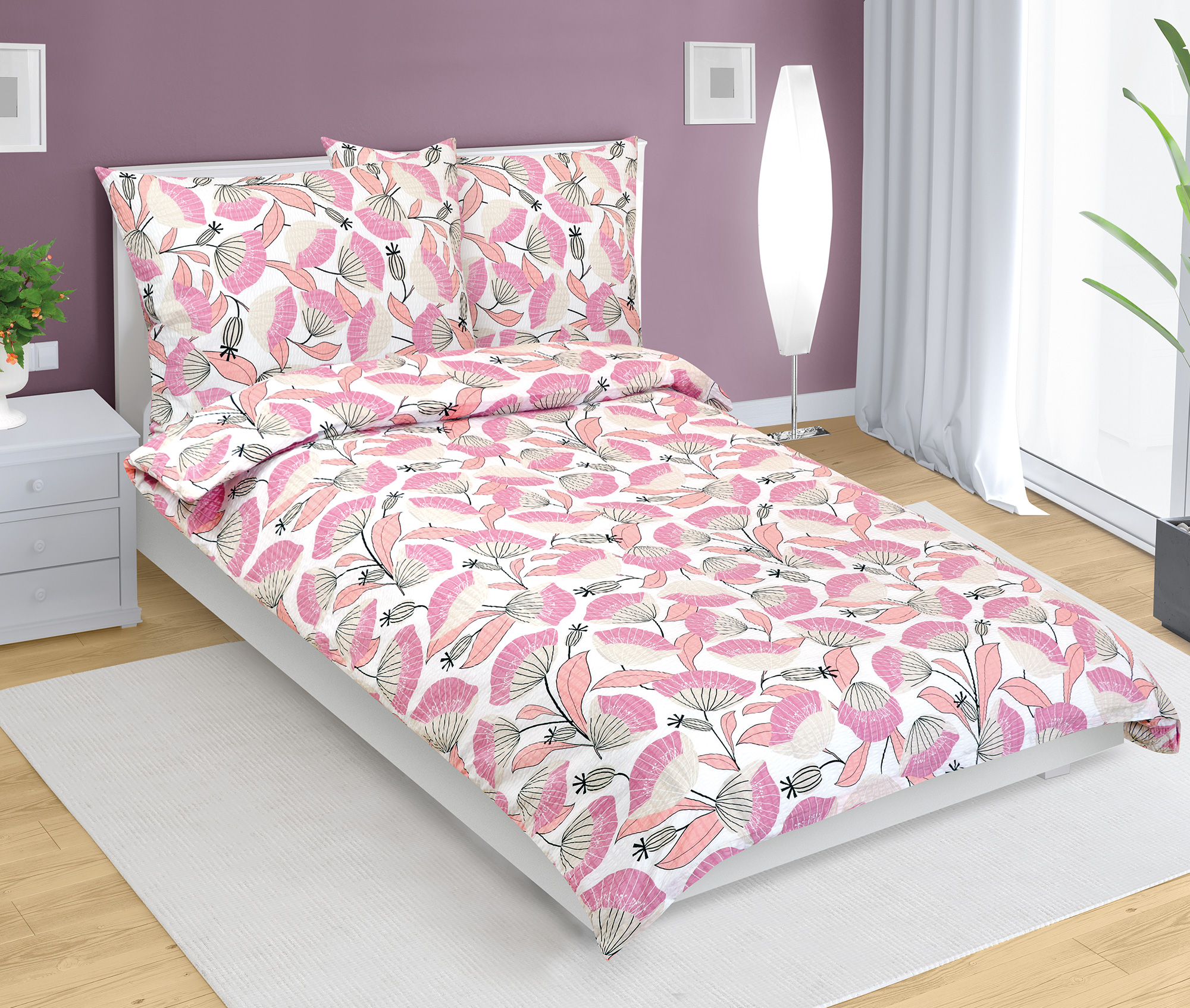 Bellatex Povlečení krep, Vějíř růžová - 140x200, 70x90 cm