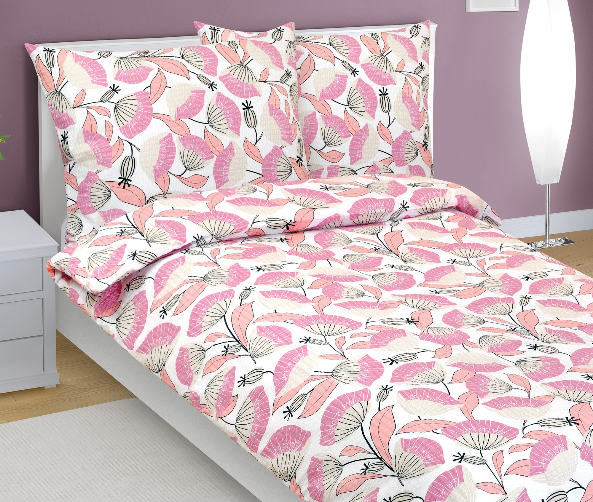 Bellatex Povlečení krep, Vějíř růžová - 140x200, 70x90 cm