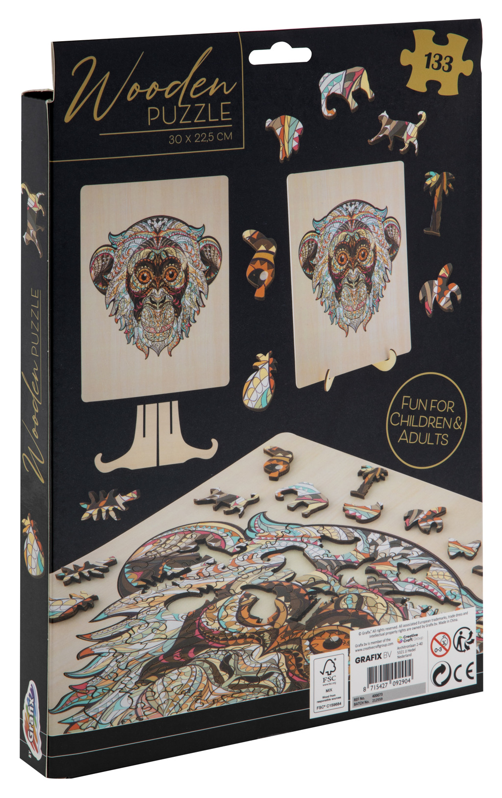 Grafix, Dřevěné puzzle Opice, 133 dílků