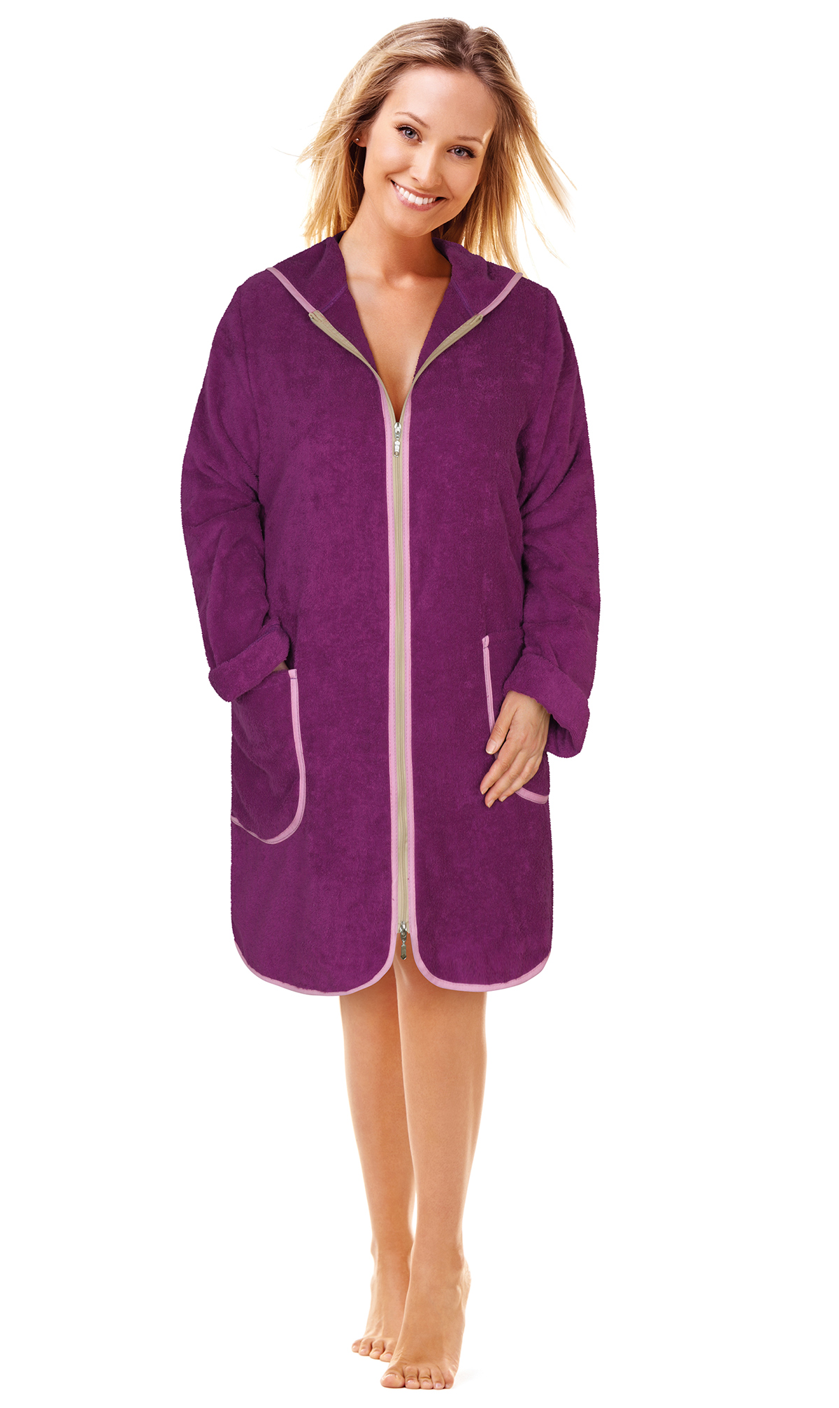 Bellatex Froté župan dámský na zip, fialový - vel. XXXL