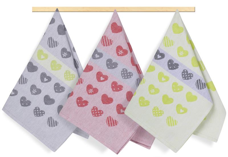 Bellatex Kuchyňské utěrky sada 3 kusů - srdíčka - 50x70 cm