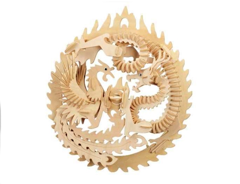 Woodcraft dřevěné 3D puzzle - skládačka Fénix a drak, 39 cm