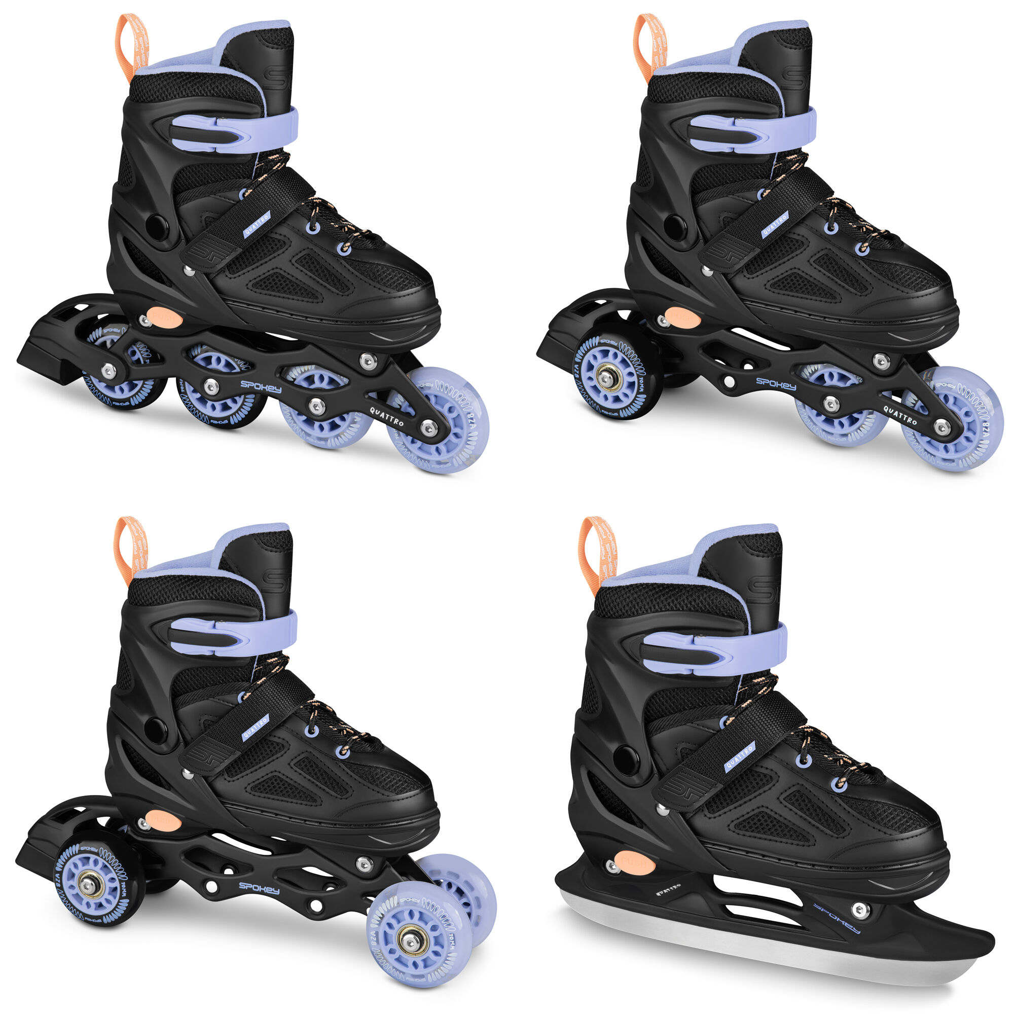 Spokey QUATTRO 4in1 Kolečkové brusle černo-fialové, vel. 30-33