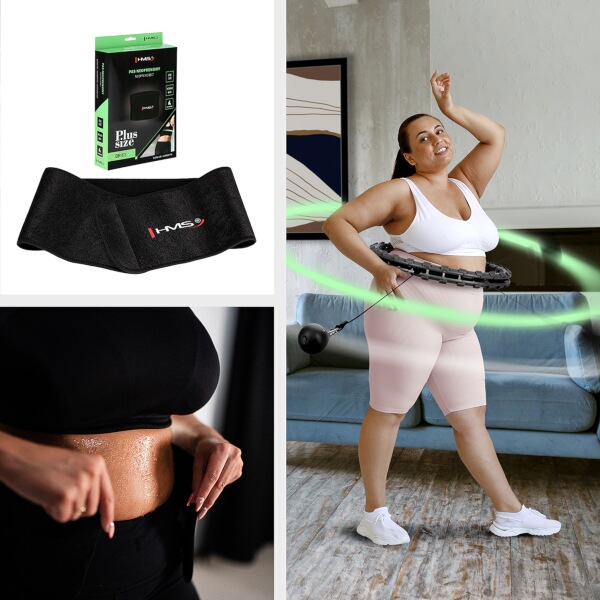 Masážní Hula Hoop se závažím HMS HHW11, bederní pásu HMS BR163 PLUS SIZE, černá