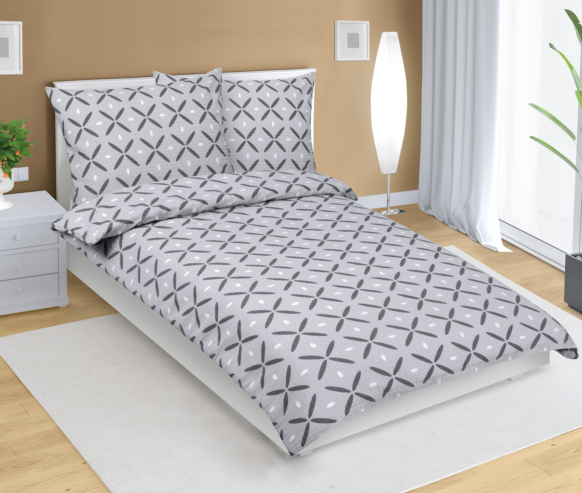 Bellatex Povlečení krepové, Čtverec šedý - 140x200, 70x90 cm