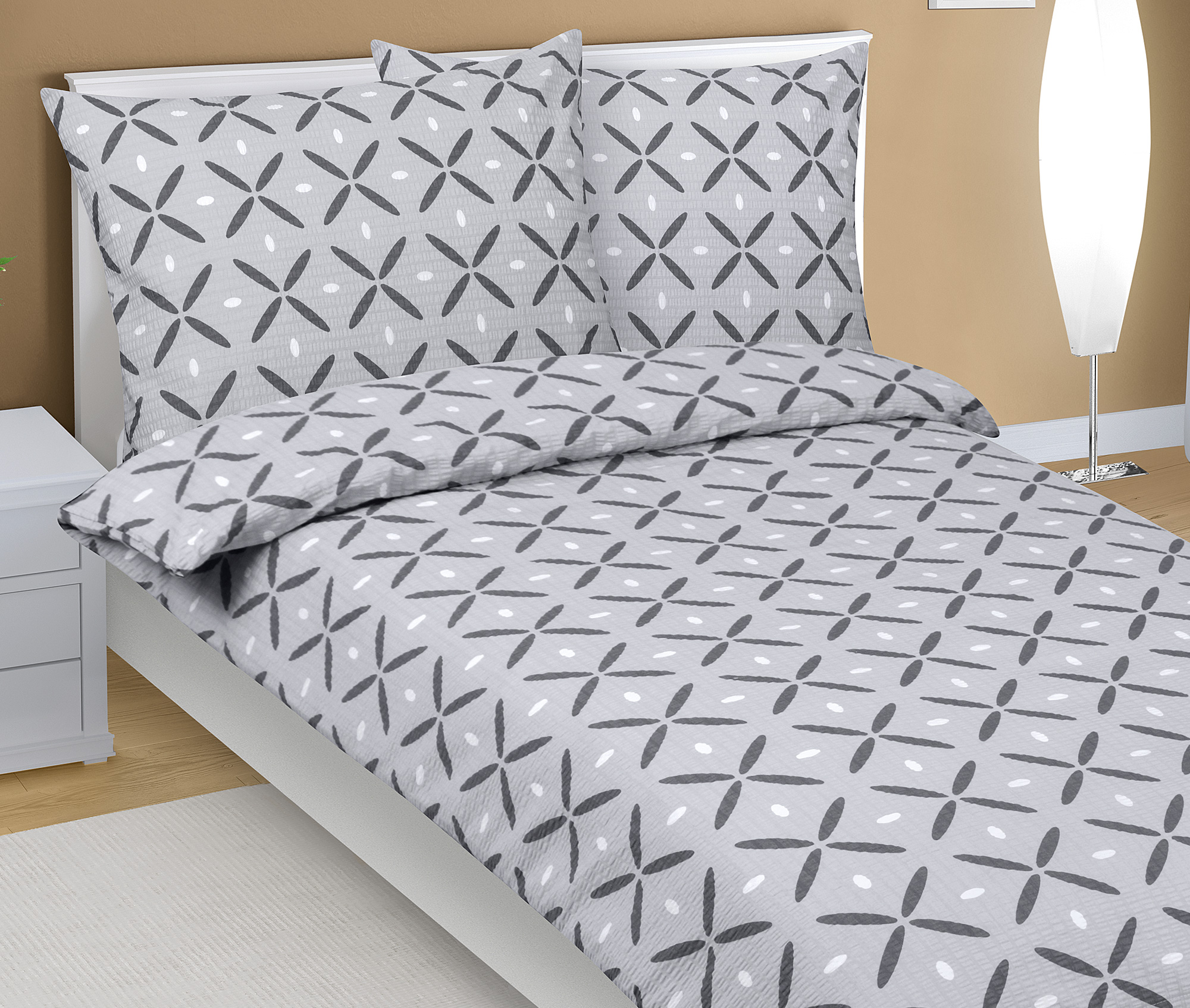 Bellatex Povlečení krepové, Čtverec šedý - 140x220, 70x90 cm