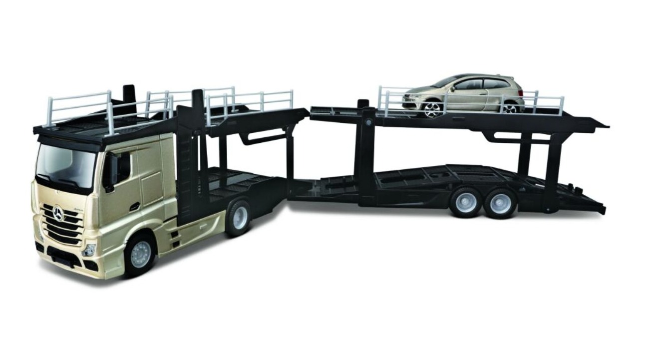 Bburago Mercedes Benz Actros autotransport a VW Polo GTI 1:43
