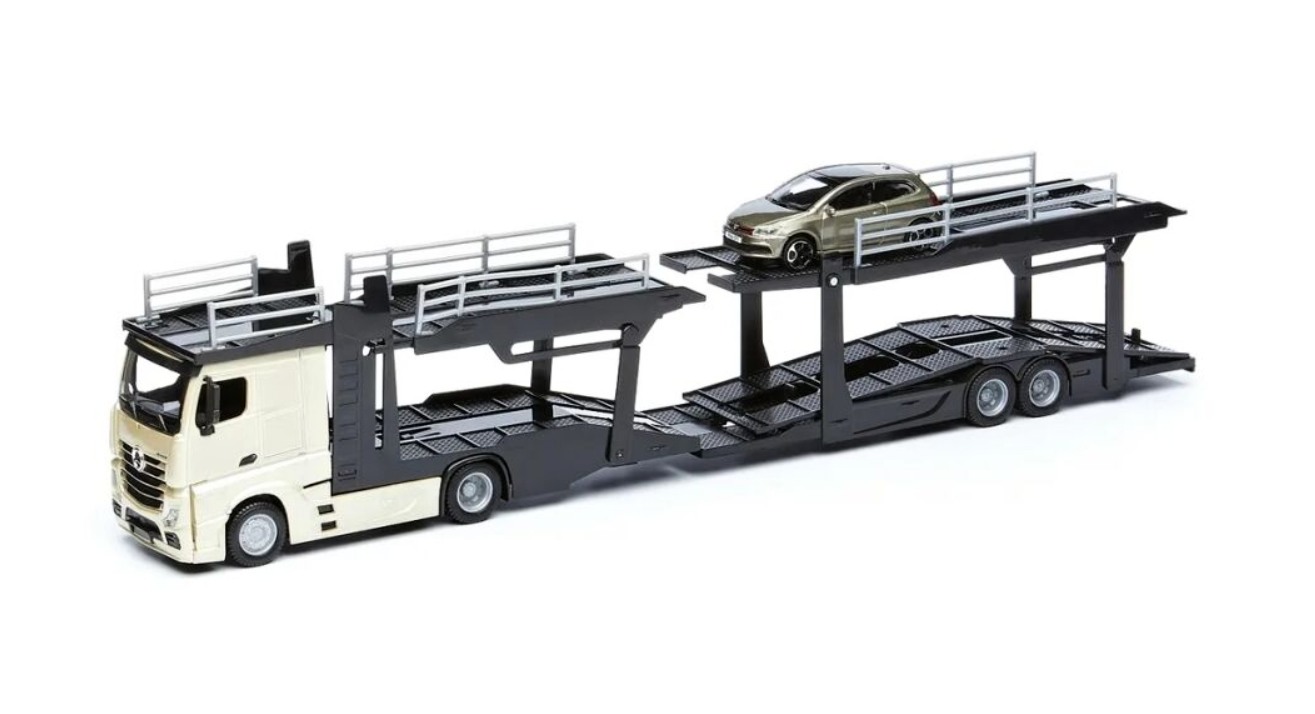 Bburago Mercedes Benz Actros autotransport a VW Polo GTI 1:43