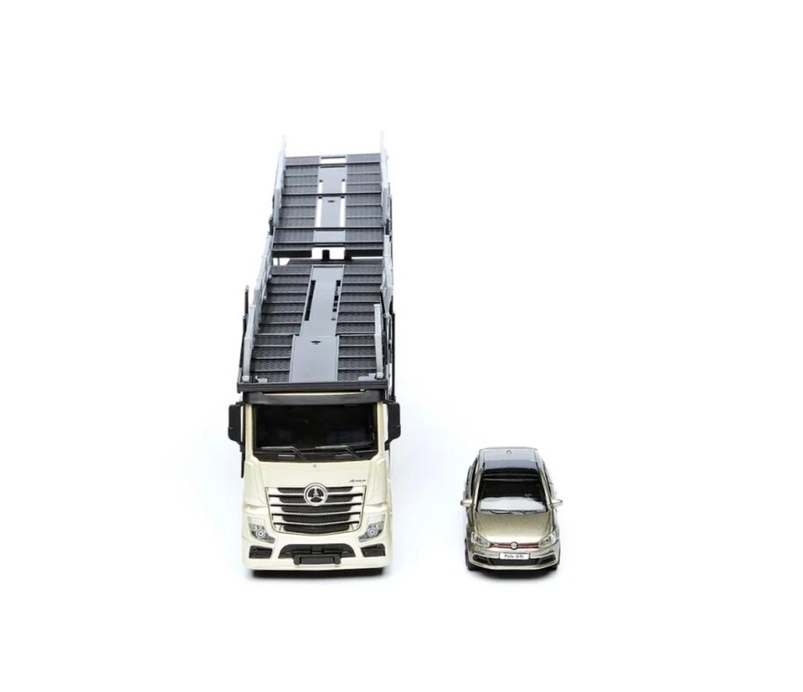 Bburago Mercedes Benz Actros autotransport a VW Polo GTI 1:43