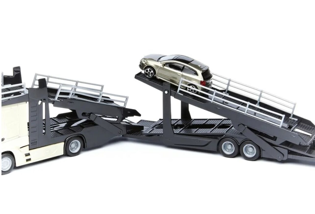Bburago Mercedes Benz Actros autotransport a VW Polo GTI 1:43