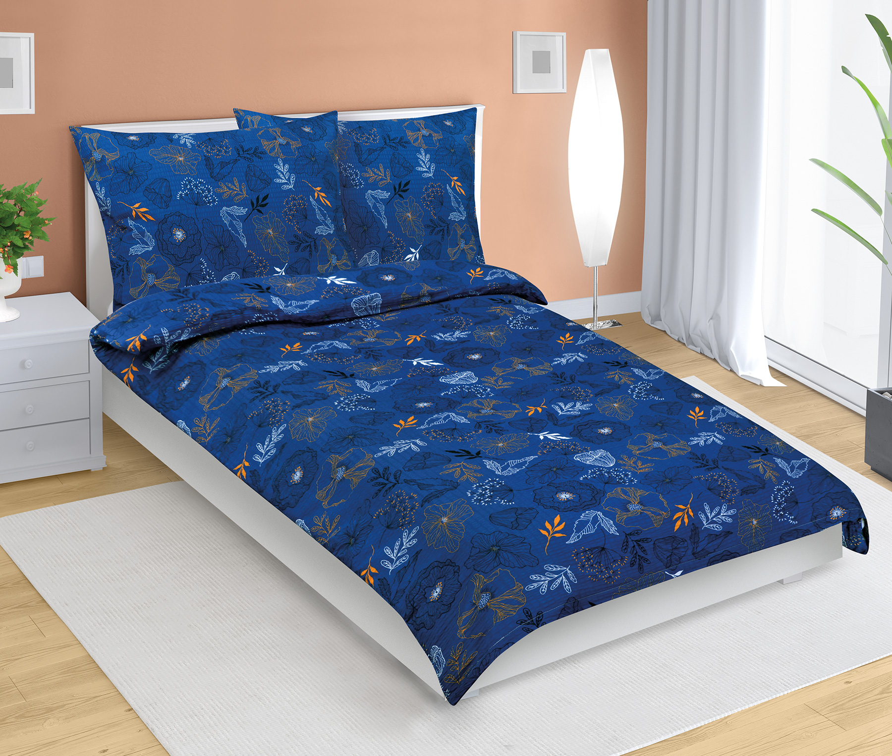 Bellatex Povlečení krep, Louka modrá tmavá - 140x200, 70x90 cm