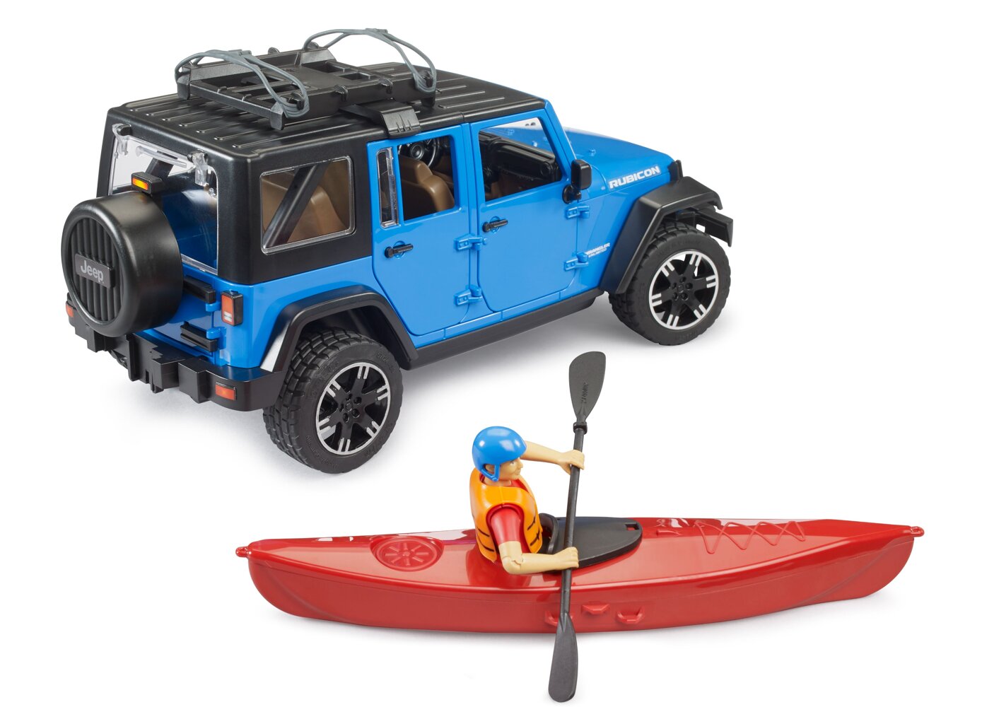 Bruder 2529 Jeep Wrangler Rubicon Unlimited s kajakem a kajakářem