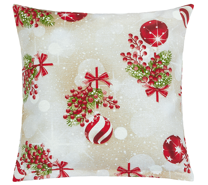 Bellatex Polštářek Vánoční koule a cesmína - 45x45 cm