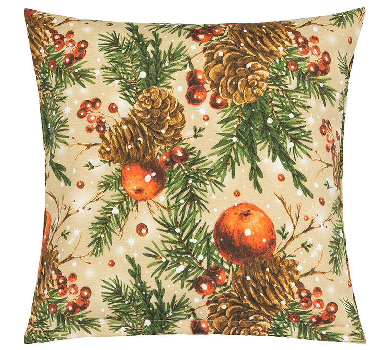Bellatex Polštářek VÁNOCE, Šišky a jablka - 45x45 cm