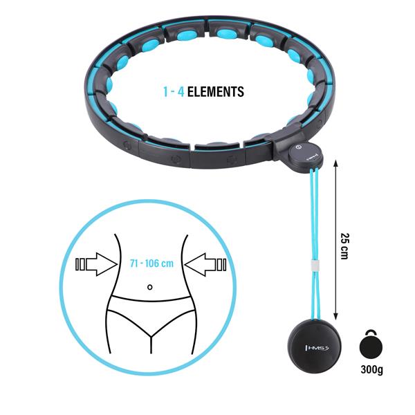 Masážní hula hoop HMS HHM16 se závažím, magnety a počítadlem černá/mátová