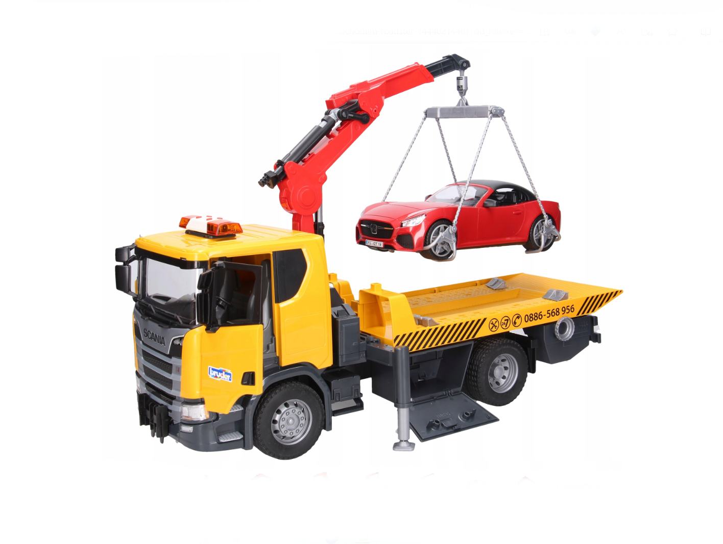 Bruder 3552 Odtahové vozidlo Scania Super 560R s osobním autem