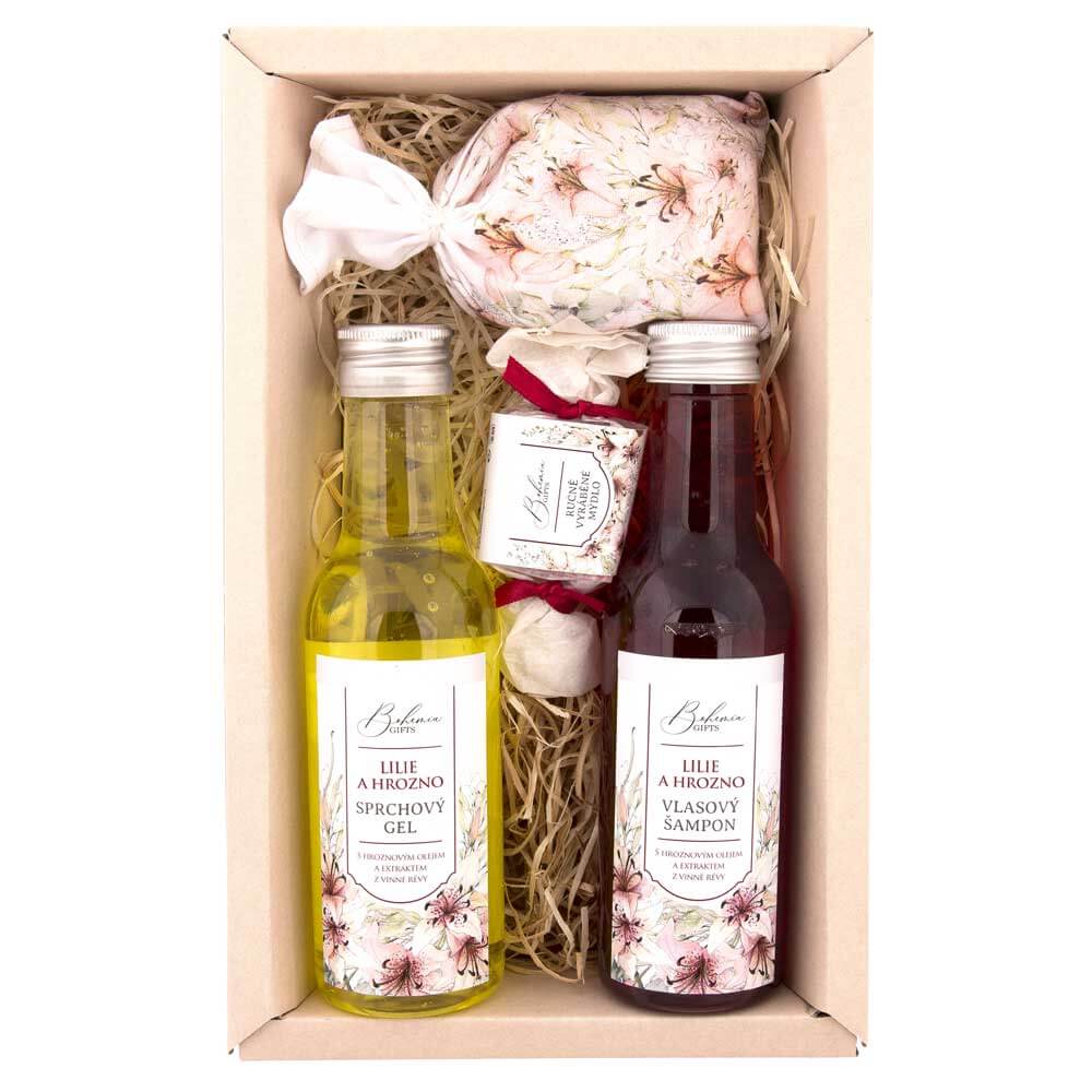 Sada vinné kosmetiky, gel 200ml, šampon 200ml, mýdlo 30g a sůl 150g
