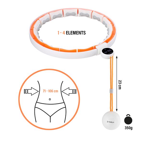 Masážní hula hoop HMS HHM21 se závažím, magnety a počítadlem bílá/oranžová