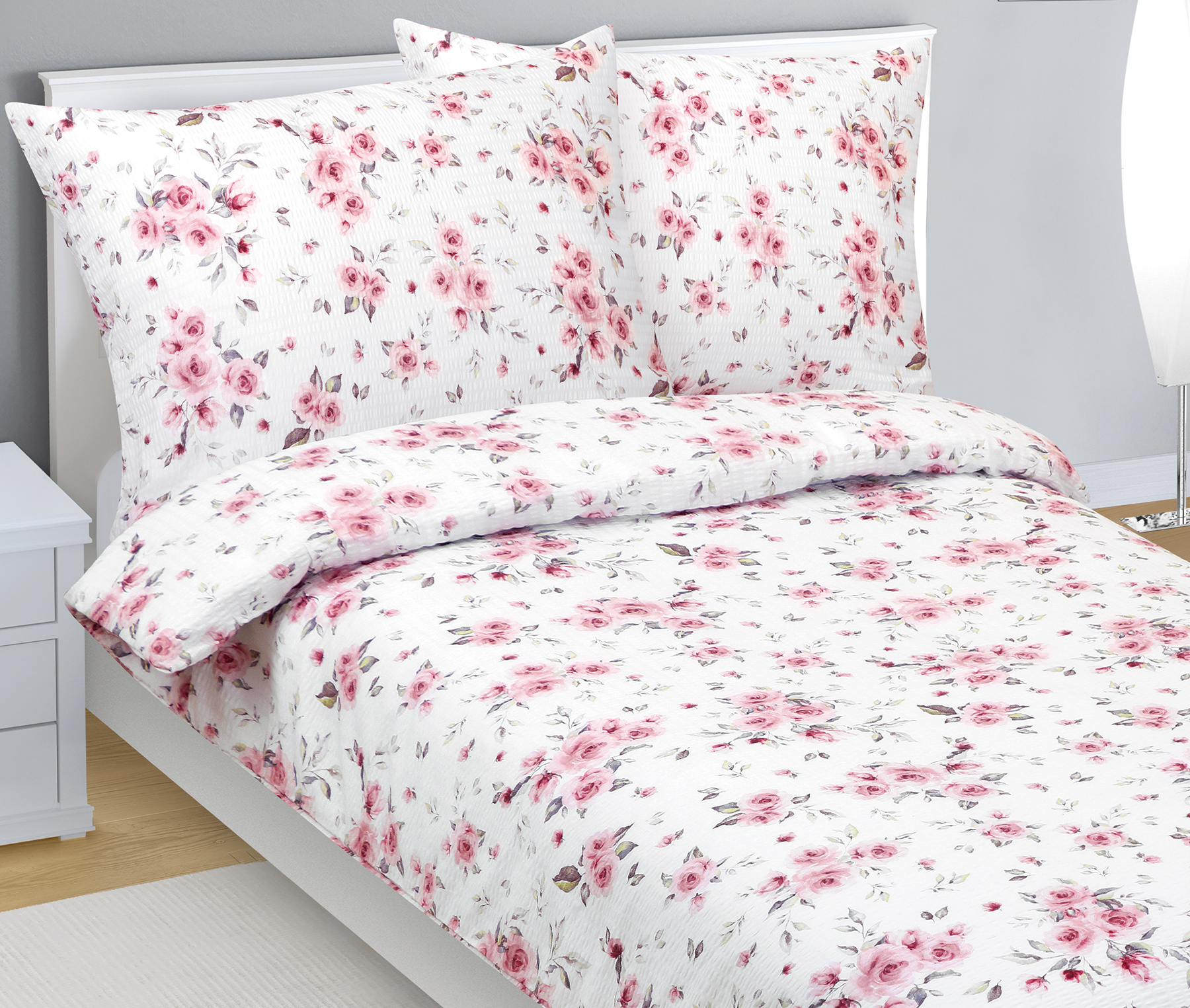Bellatex Povlečení krep, Růže růžová - 140x220, 70x90 cm