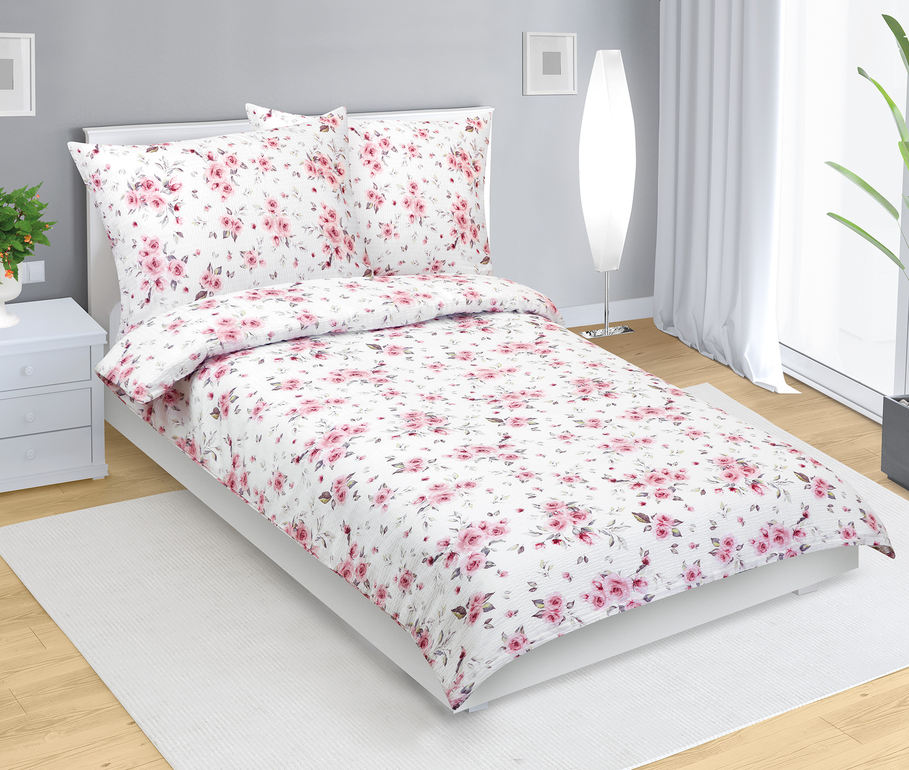 Bellatex Povlečení krep, Růže růžová - 140x220, 70x90 cm