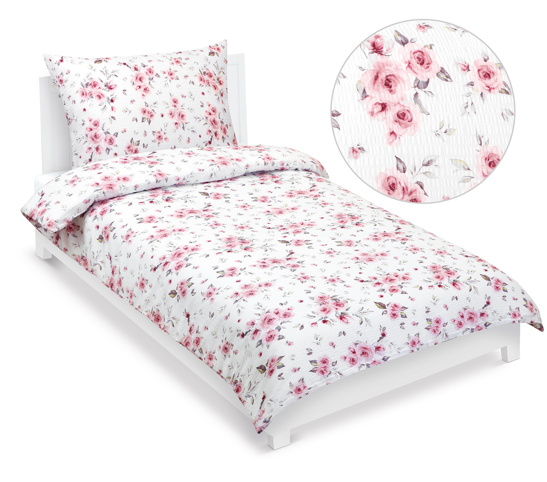 Bellatex Povlečení krep, Růže růžová - 140x220, 70x90 cm