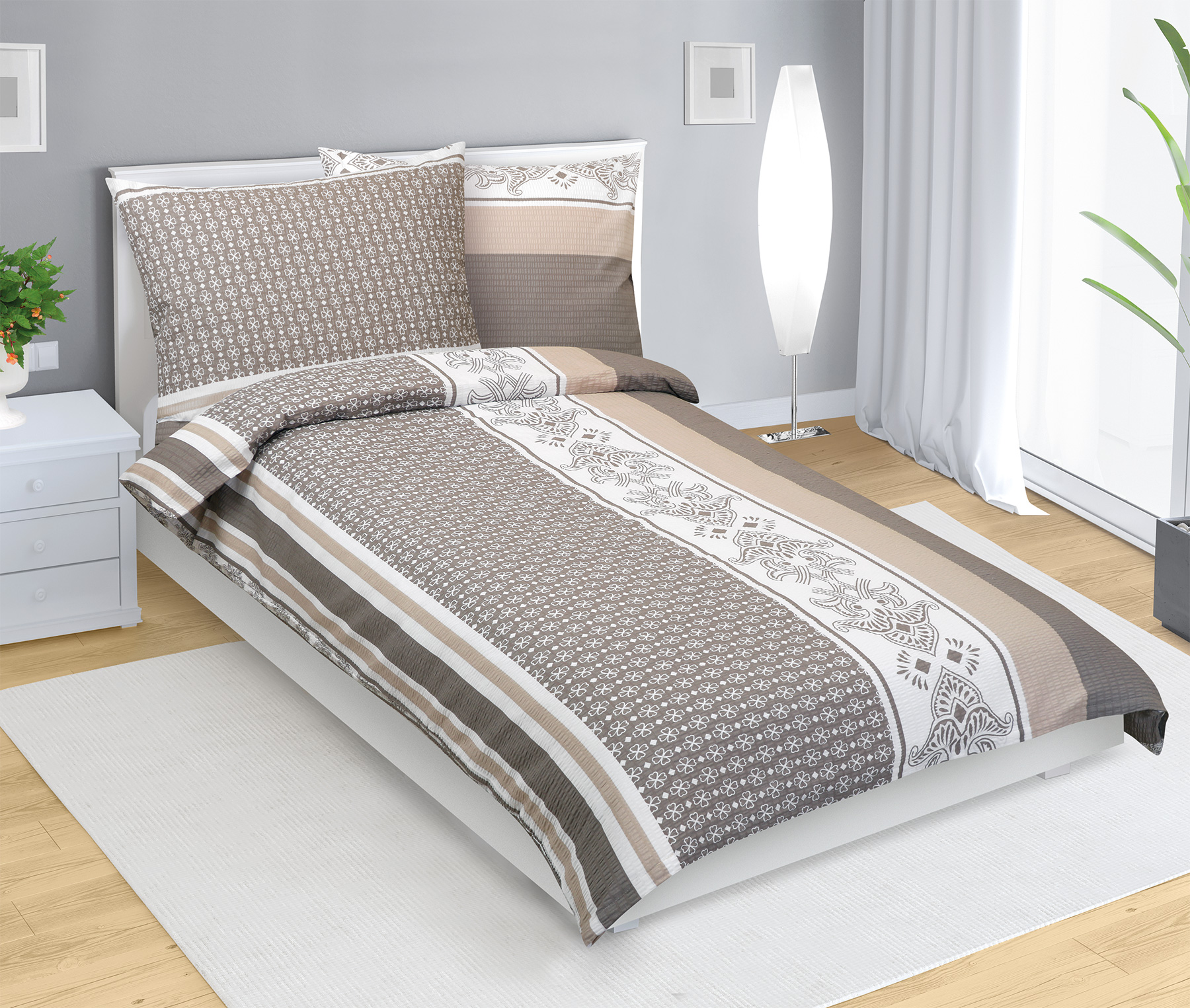 Bellatex Povlečení krep, Ornament kávová - 140x220, 70x90 cm