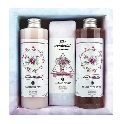 Boho Style sada gel 250ml, mýdlo 145g a šampon 250ml - růže