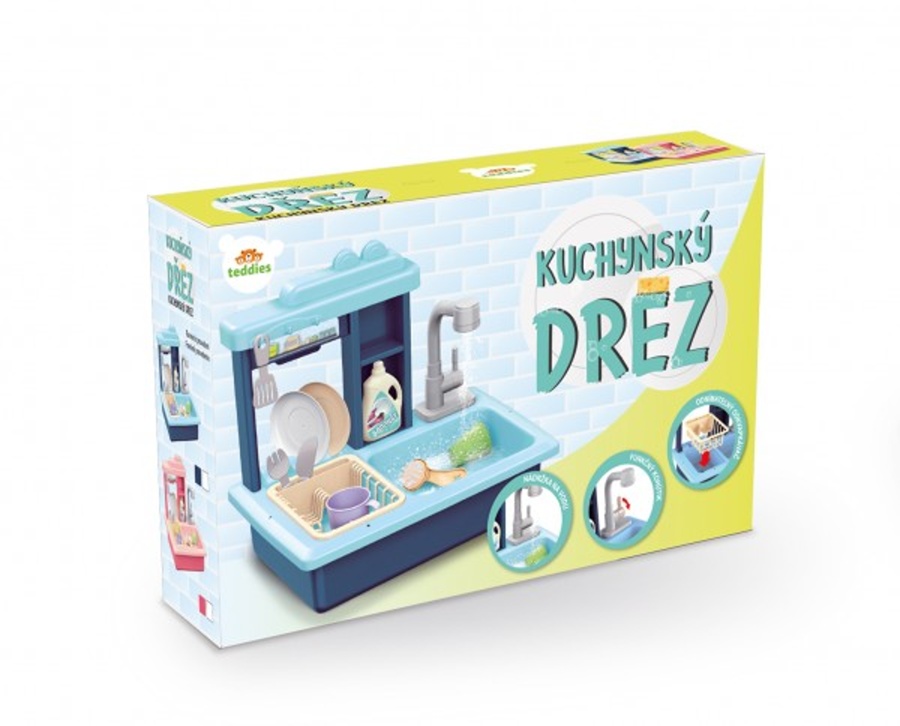 Dětský kuchyňský dřez na mytí nádobí modrý, 46cm