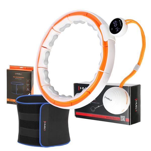 Masážní hula hoop se závažím HMS HHM13 a zeštíhlujícího pásu BR1313 bílo-oranžová