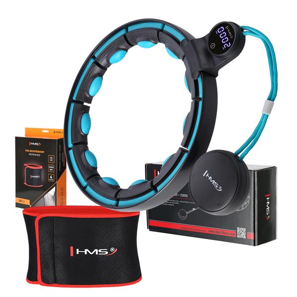Masážní hula hoop se závažím HHM17 a zeštíhlujícího pásu BR163 černo-tyrkysová