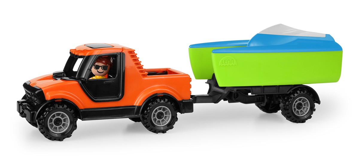 Lena Truckies Pickup s vozíkem a loďkou, 36cm
