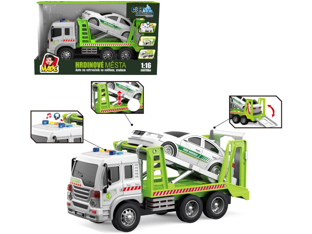 City Collection Auto odtahovka s autem, na setrvačník, se světlem a zvukem