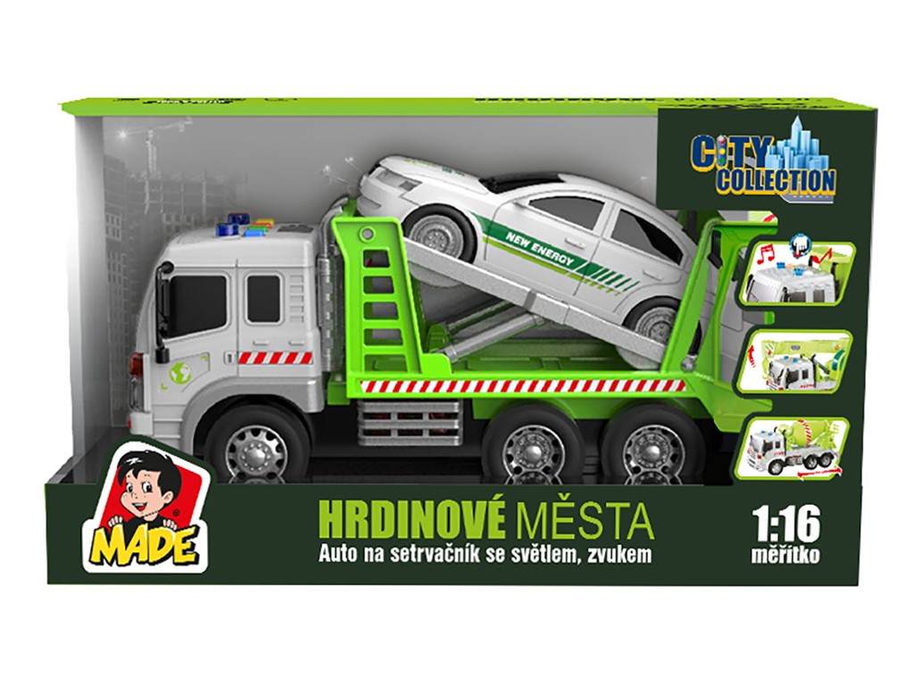 City Collection Auto odtahovka s autem, na setrvačník, se světlem a zvukem