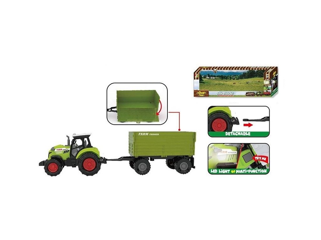 MaDe Traktor s vlečkou, se světlem a zvukem, volná kola