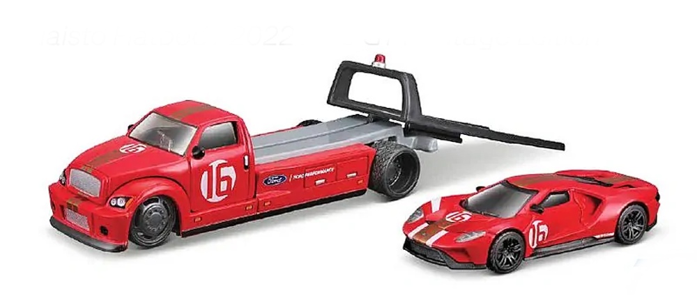 Maisto Flatbed, Ford GT Heritage Edition 2022, červená, s číslem 16, 1:64