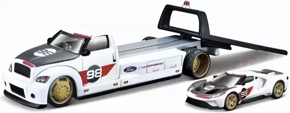 Maisto Flatbed, Ford GT Heritage Edition 2021, bílá, s číslem 98, 1:64