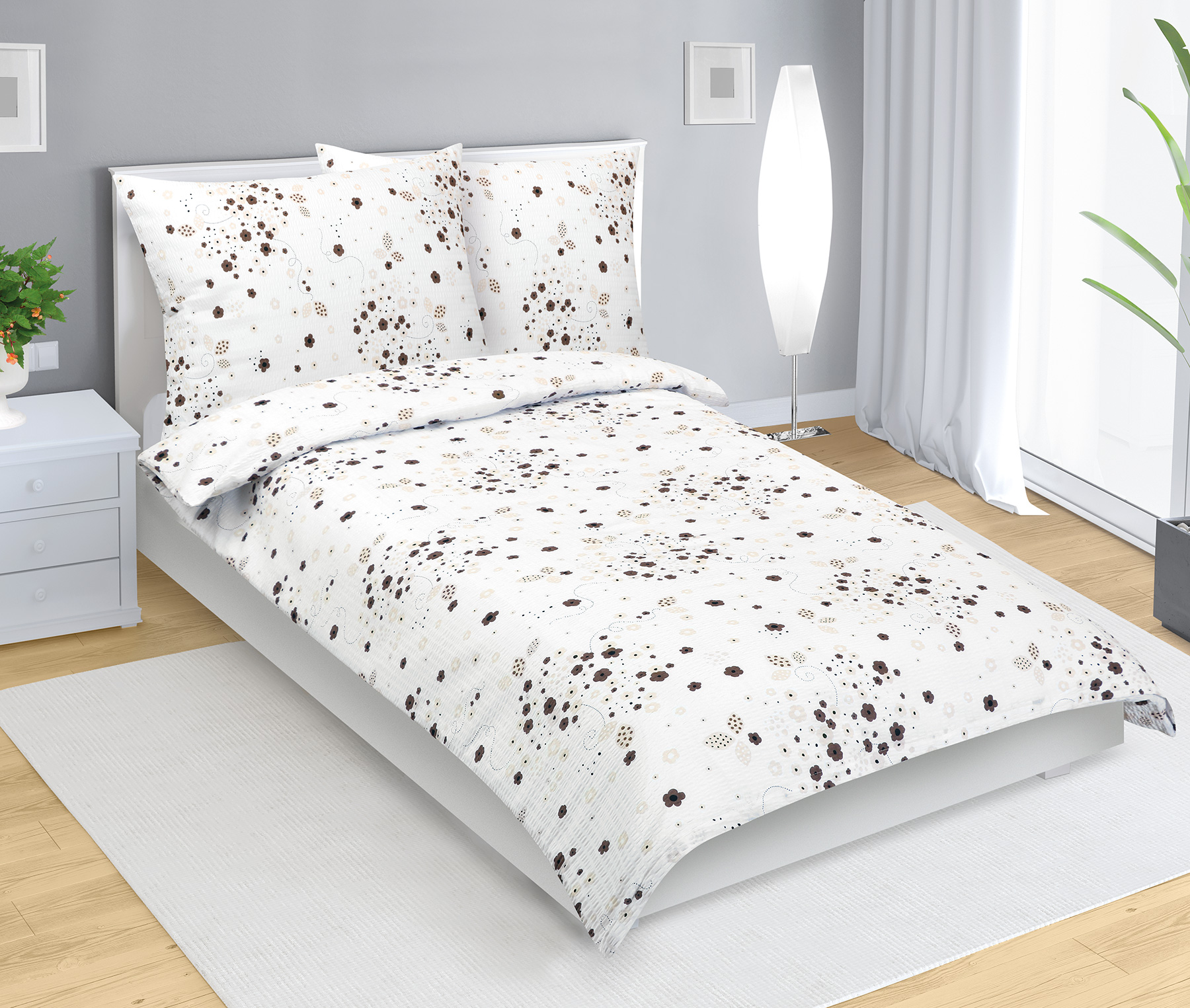 Bellatex Povlečení krep, Kytička hnědá - 140x200, 70x90 cm