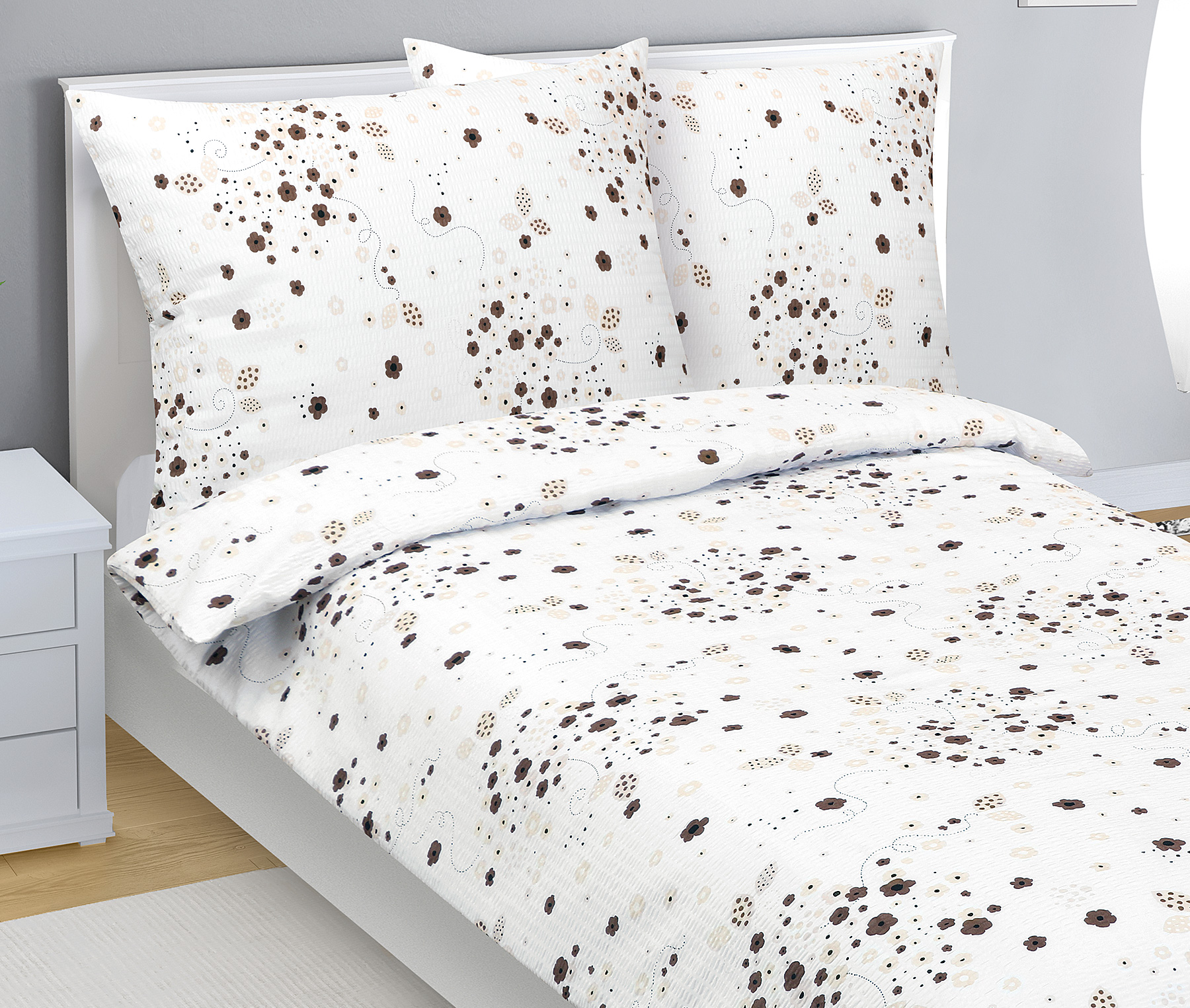 Bellatex Povlečení krep, Kytička hnědá - 140x220, 70x90 cm