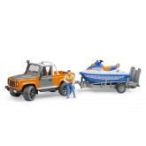 Bruder 2599 Land Rower Defender s přívěsem a vodním skútrem s figurkou