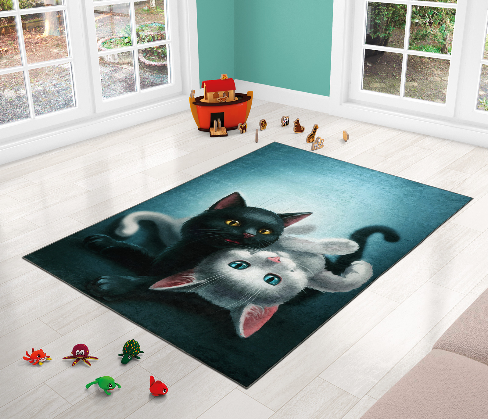 Bellatex Dětský kobereček, Kočička tyrkys - 100x150 cm