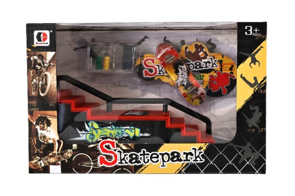 Skatepark, Prstový skateboard s rampou a doplňky 28x18cm